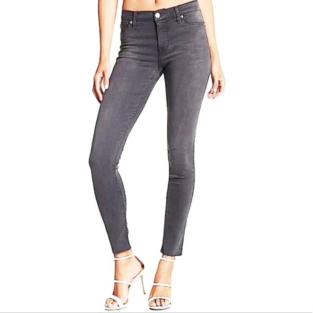 Hudson Women's Natalie Super Skinny Mid Rise Stretch Jeans Raw Hem Black Grey 31